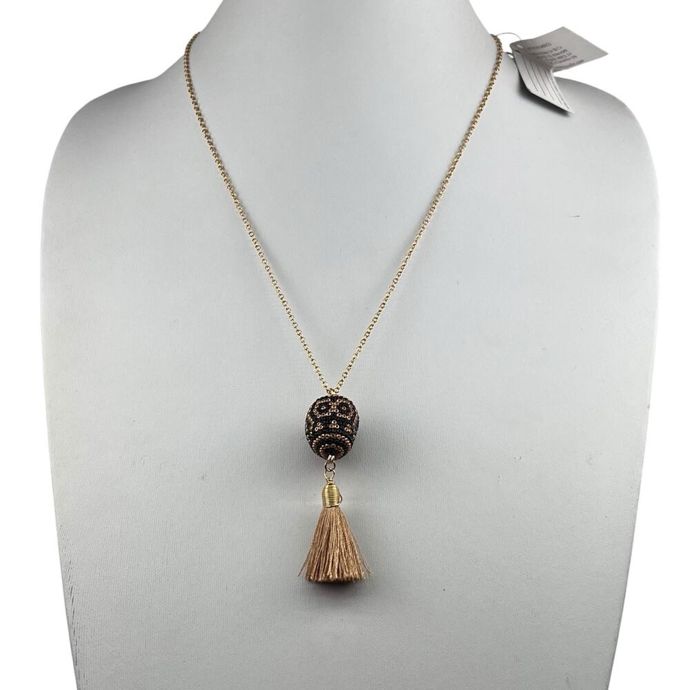 Morena Corazon Pineda Covalin Beaded Skull Necklace with Tassel 21" NWT